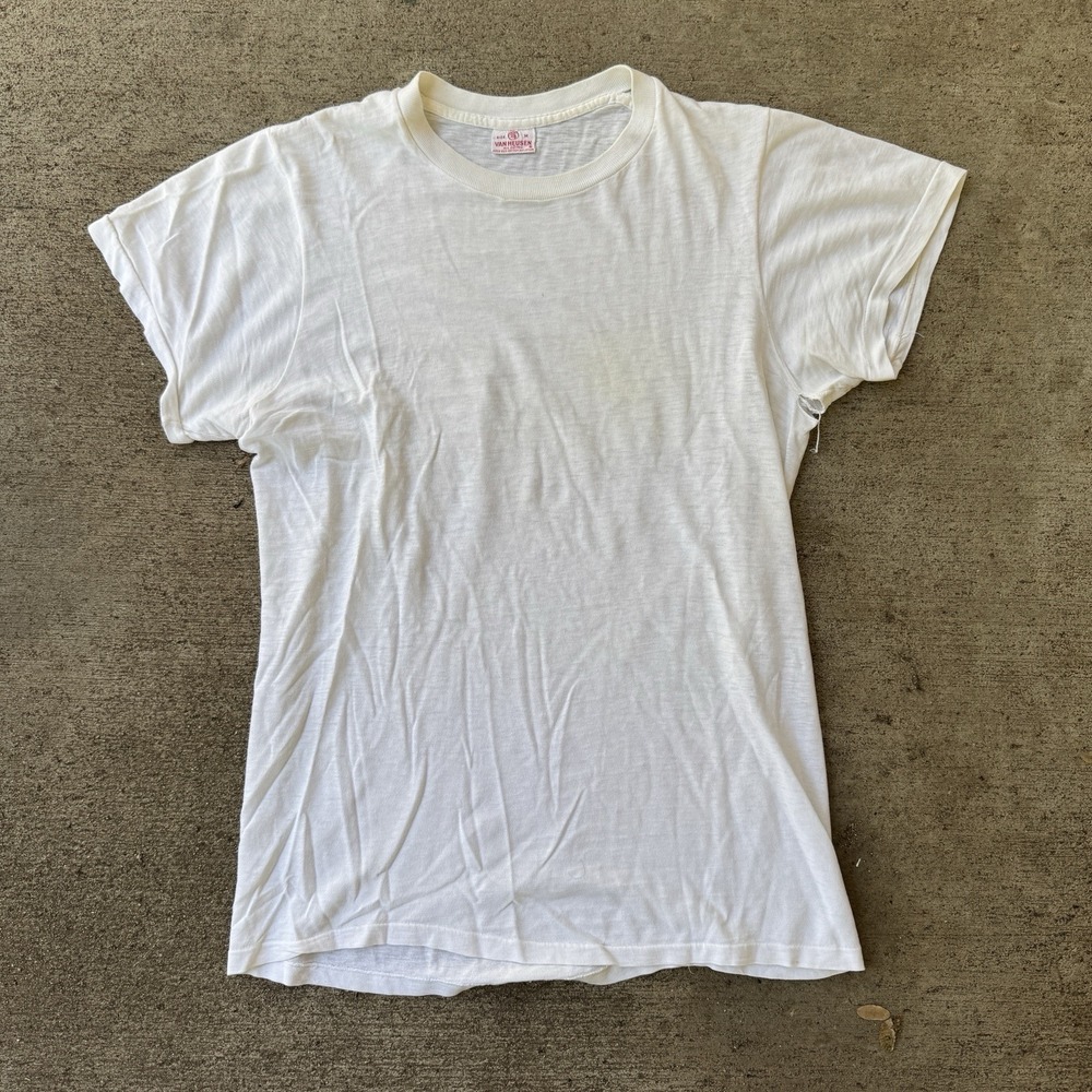 Vintage 40s 50s Van Heusen Blank White Cotton Tee Shirt Medium WW2